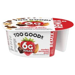Too Good & Co. REMIX Strawberry Flavored Low Fat Yogurt-Cultured Ultra-Filtered Low Fat Milk with Dark Chocolate and Roasted Almond Mix Ins, 4.5 oz cup