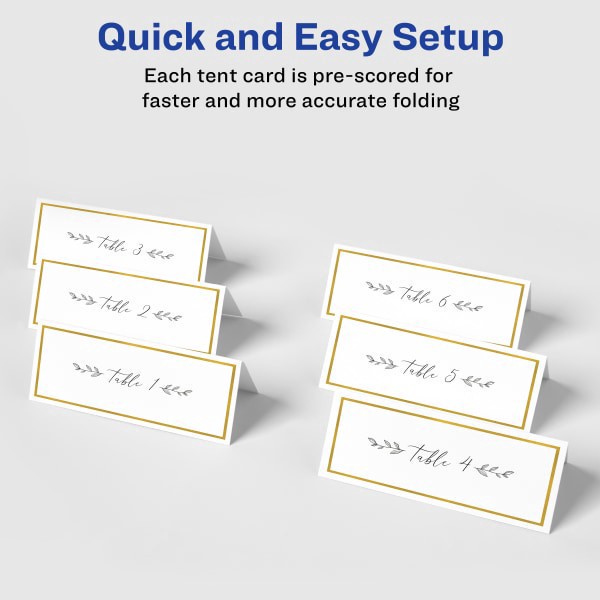 slide 3 of 7, Avery Laser/Inkjet Place Cards, 1 7/16'' X 3 3/4'', Gold Border, Pack Of 150, 150 ct