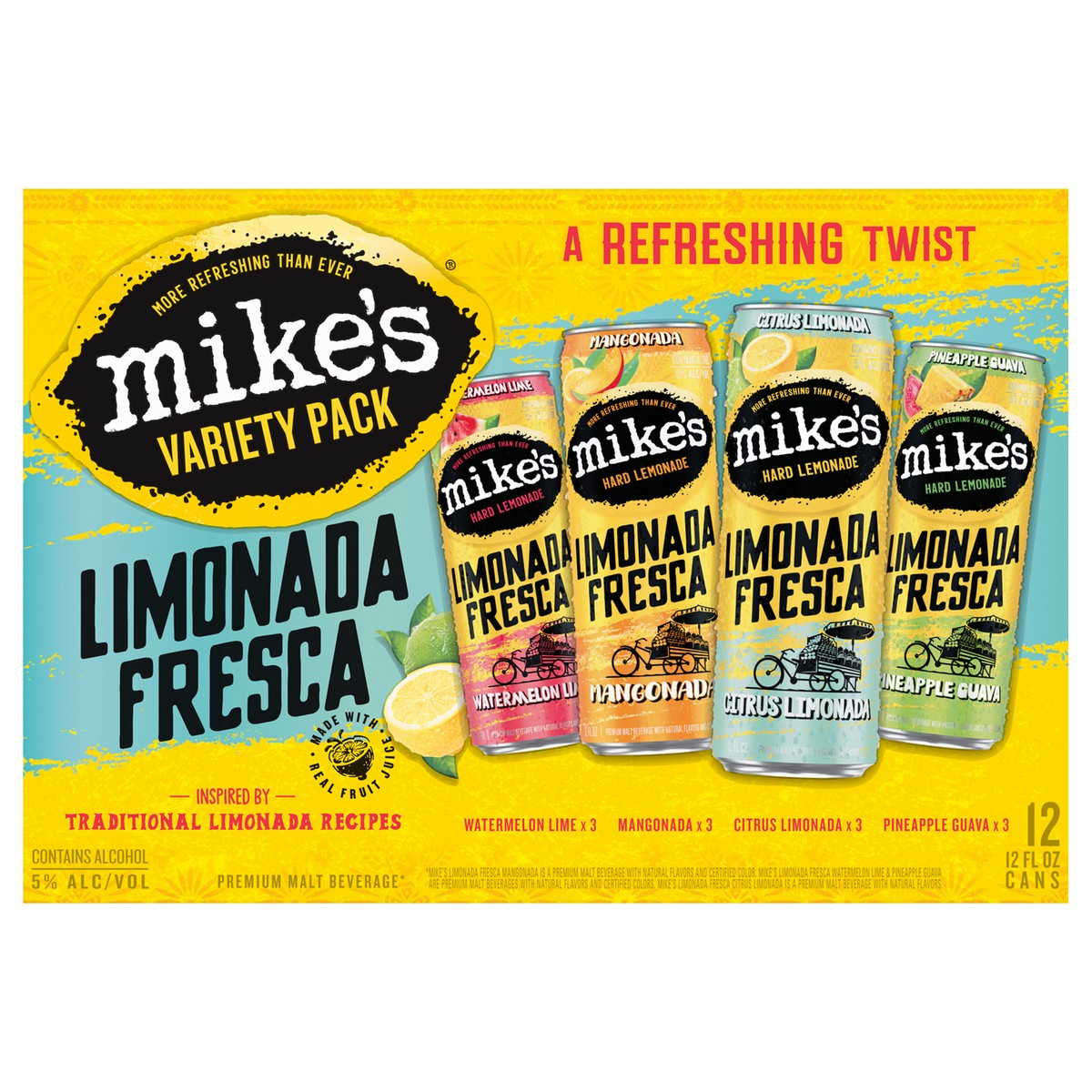 slide 1 of 12, Mike's Limonada Fresca Variety Pack 12 Pack, 12 ct; 12 oz