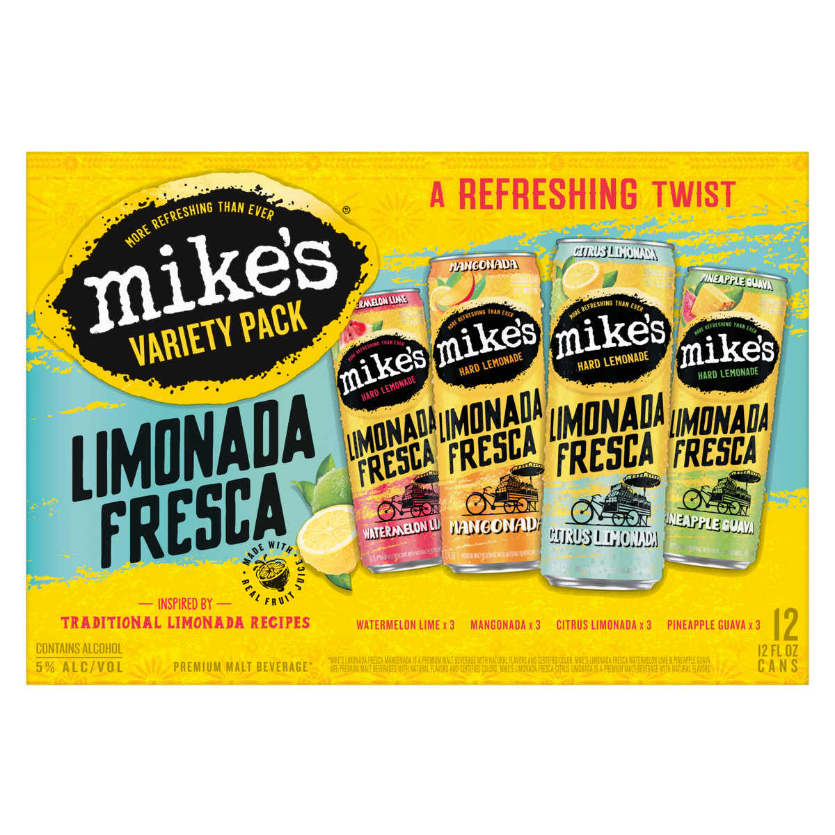 slide 1 of 11, Mike's Limonada Fresca Variety Pack 12 Pack, 12 ct; 12 oz