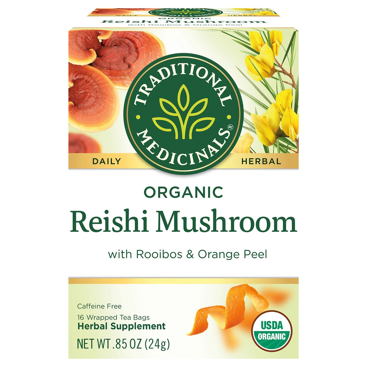 slide 1 of 1, Traditional Medicinals Herbal Supplement, Organic, Reishi Mushroom, Tea Bags, 16 ct