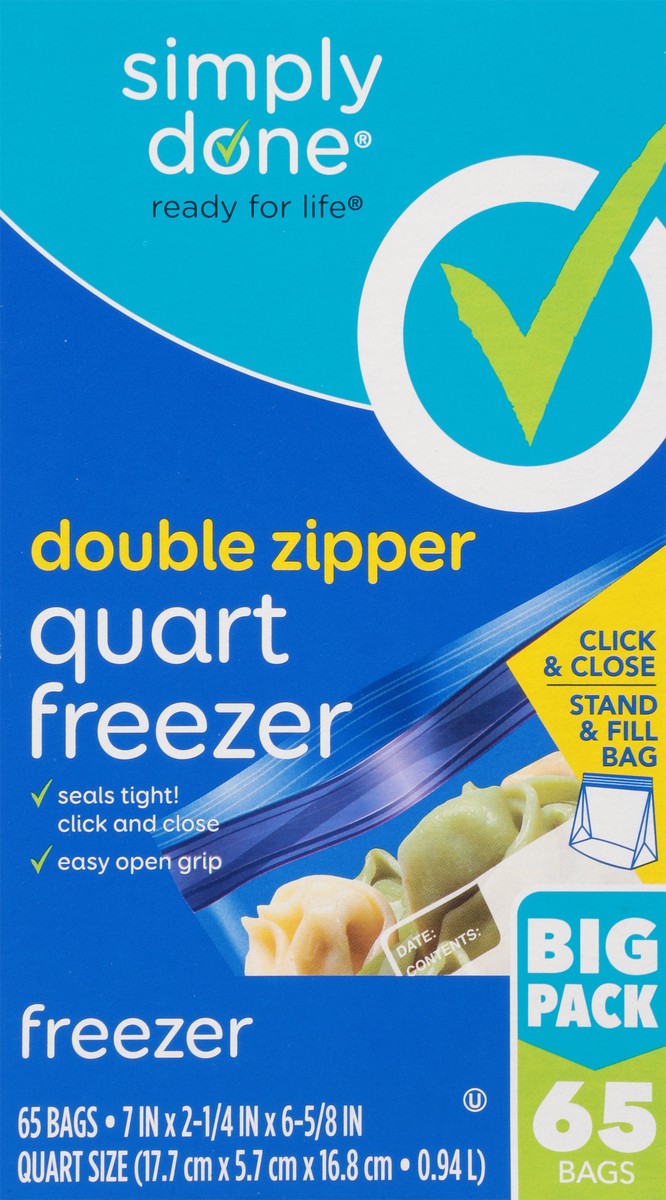 Simply Done Double Zipper Freezer Bags Big Pack Quart Size 65 ea