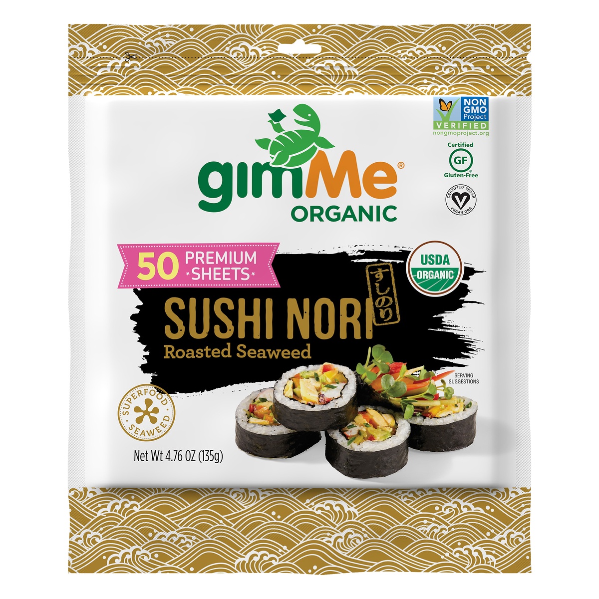 slide 1 of 1, gimMe Sushi Nori Roasted Seaweed Sheets, 4.76 oz