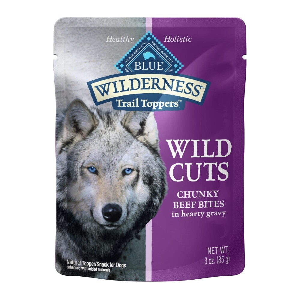 slide 1 of 1, Blue Buffalo Blue Wilderness Wild Cuts Dog Trail Toppers Chunky Beef Bites In Hearty, 3 oz