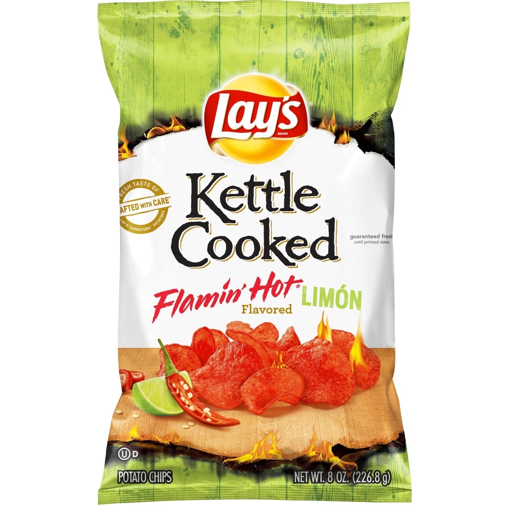 slide 1 of 5, Lay's Kettle Flamin' Hot Limon Potato Chips, 8 oz