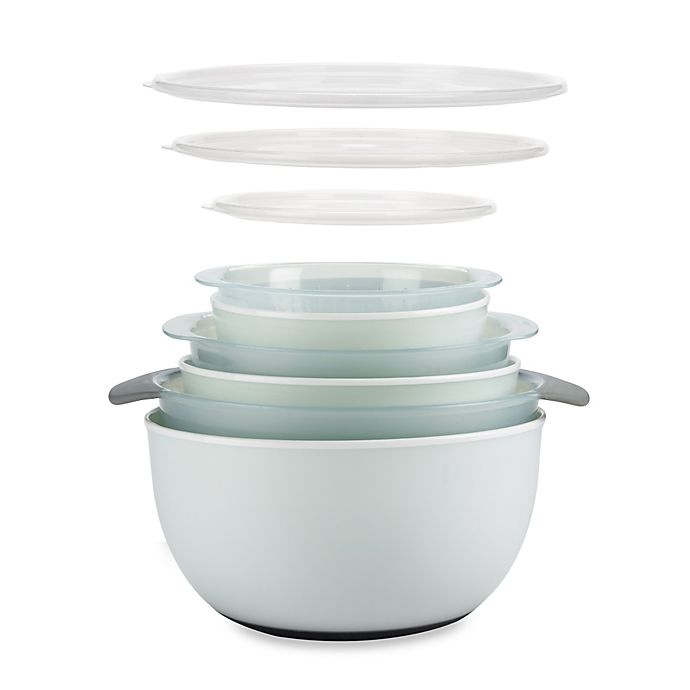 slide 1 of 7, OXO Good Grips Nesting Mixing Bowls and Colanders Set - Seaglass Blue, 9 ct