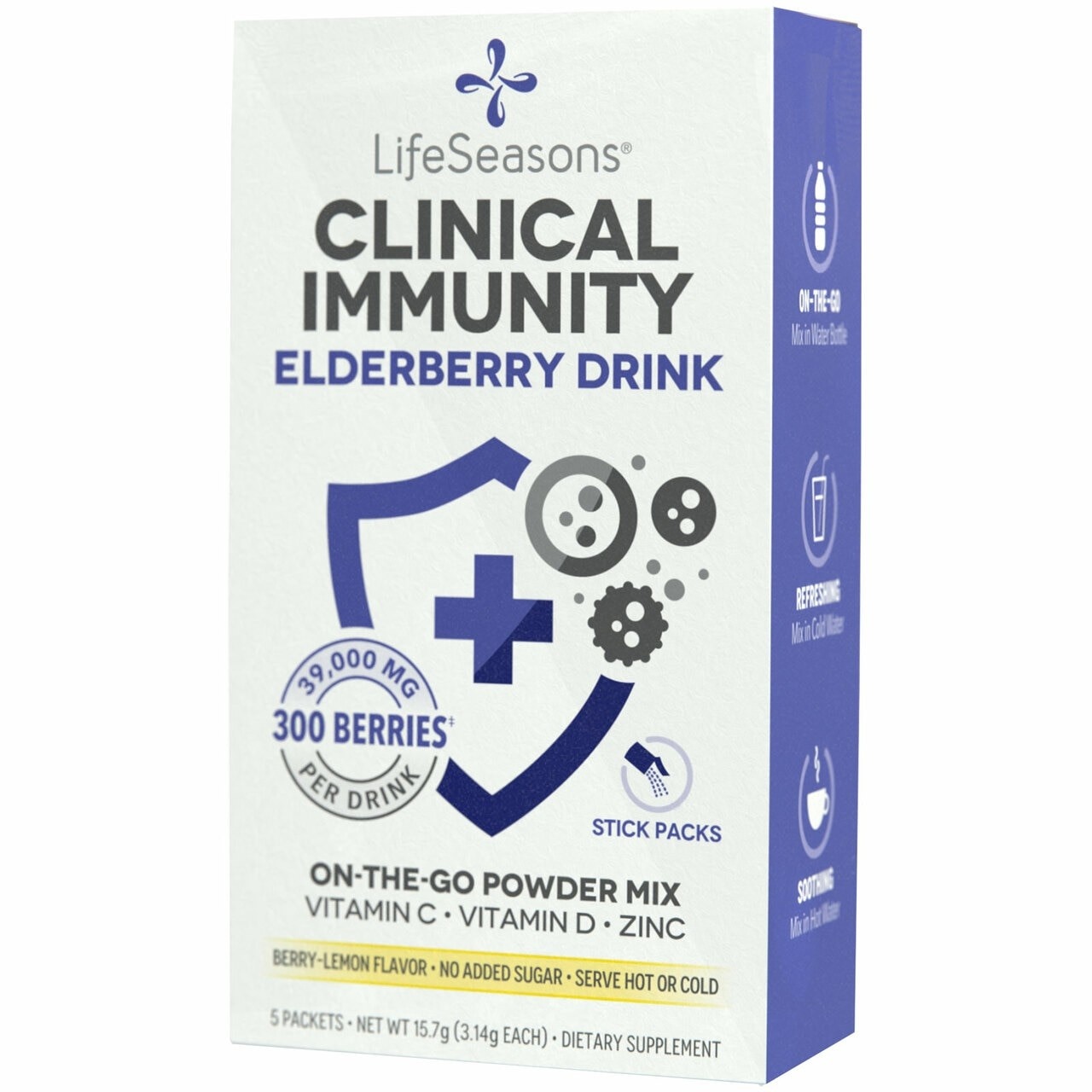 slide 1 of 1, LifeSeasons Clinical Immunity Elderberry Drink Mix, 5 ct