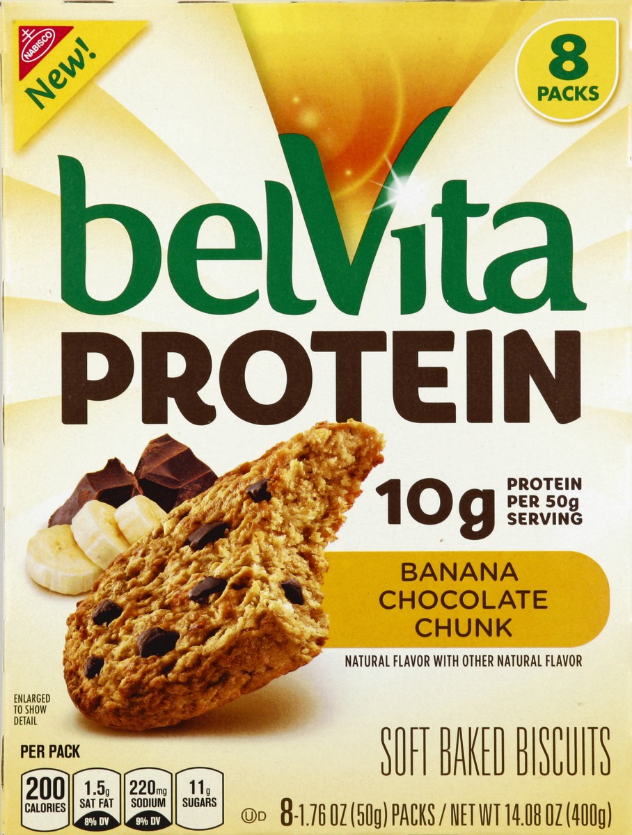slide 4 of 4, Nabisco Belvita Protein Soft Baked Biscuits Banana Chocolate Chunk Pks, 8 ct