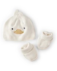 Carter's Baby 2-Piece Duck Crochet Booties & Hat - White NB-3M