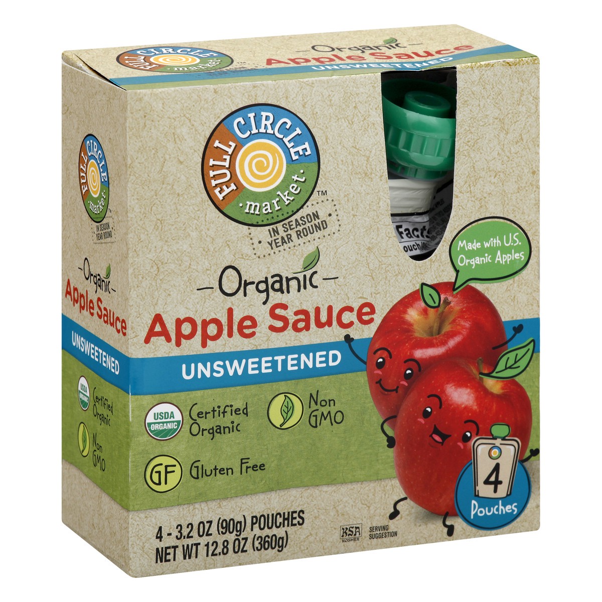 slide 10 of 10, Full Circle Organic Apple Sauce Pouches - Unsweetened, 4 ct; 3.2 oz