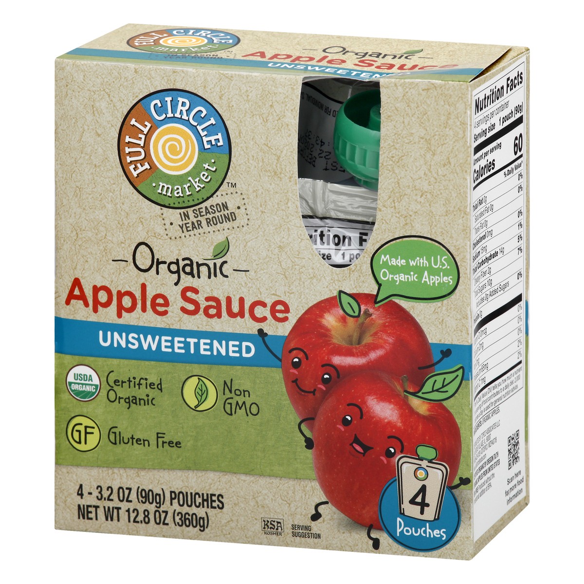 slide 3 of 10, Full Circle Organic Apple Sauce Pouches - Unsweetened, 4 ct; 3.2 oz