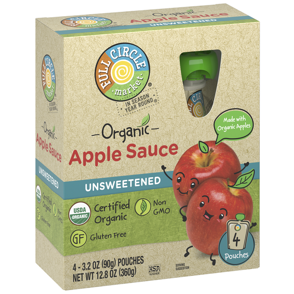 slide 1 of 6, Full Circle Organic Apple Sauce Pouches - Unsweetened, 4 ct; 3.2 oz