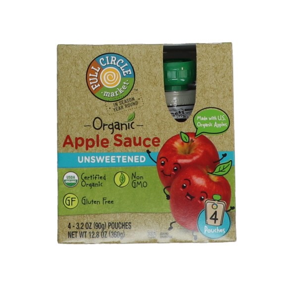 slide 1 of 10, Full Circle Organic Apple Sauce Pouches - Unsweetened, 4 ct; 3.2 oz