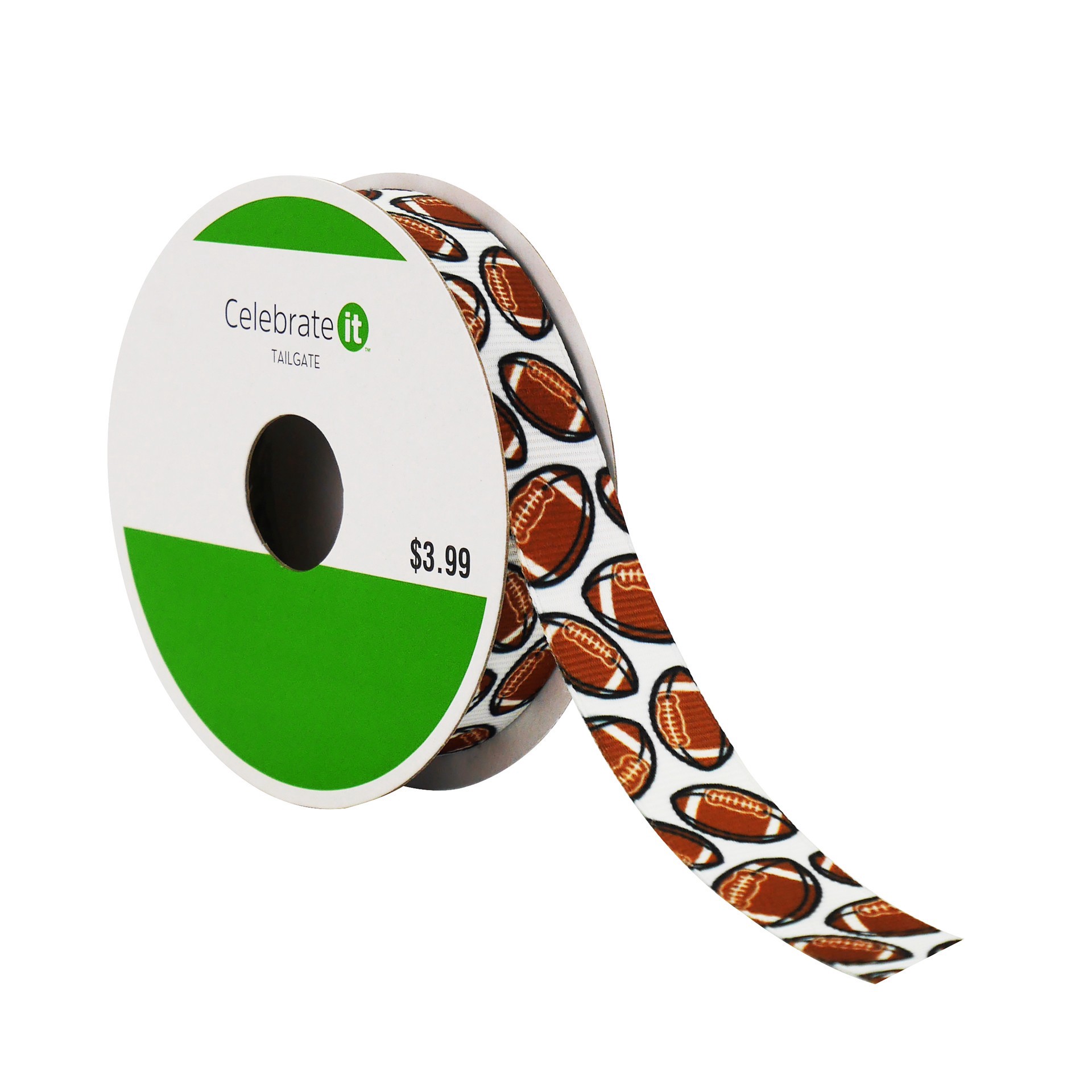 slide 3 of 3, 5/8" X 4yd. Football Toss Grosgrain Ribbon By Celebrate It Tailgate, 5/8 in x 4 yd