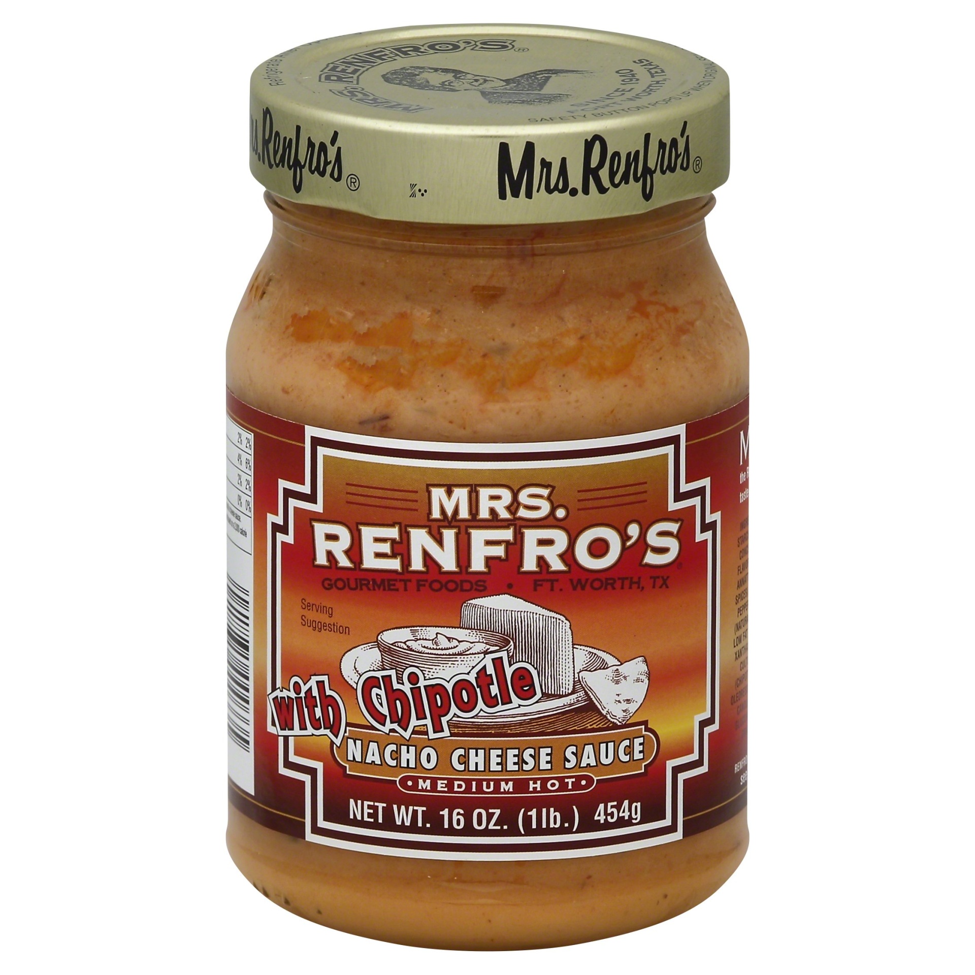 slide 1 of 4, Mrs. Renfro's Gourmet Foods Nacho Cheese Sauce With Chipotle Medium Hot, 16 oz