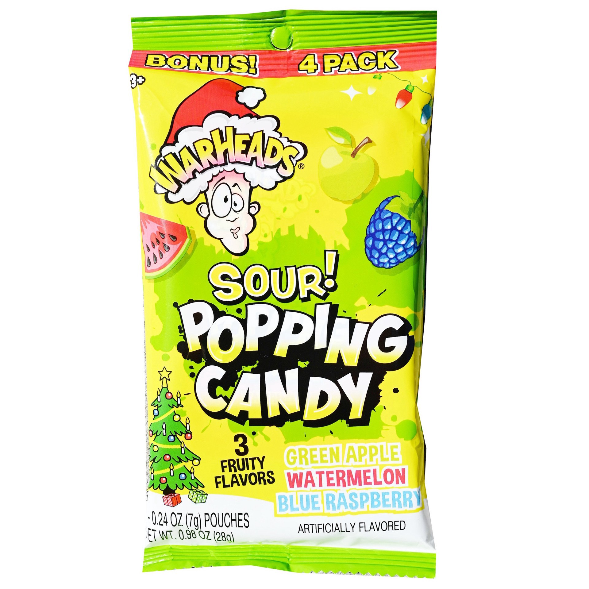 slide 1 of 1, Warheads Sour Popping Christmas Candy, 4 pk, 0.98 oz