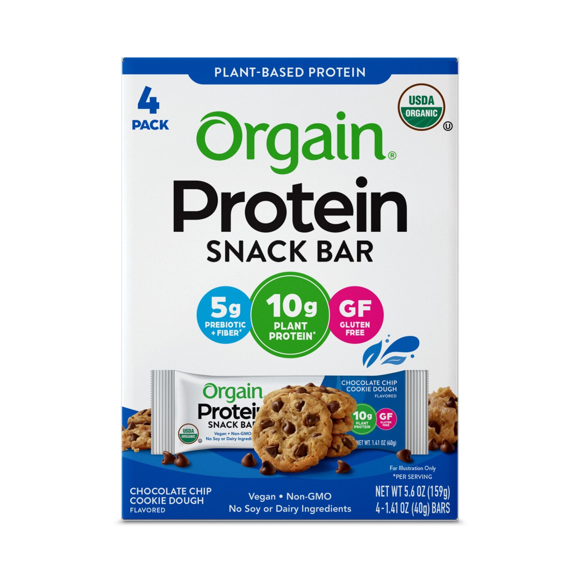 slide 1 of 3, Orgain Organic Chocolate Chip Cookie Dough Protein Snack Bar, 4 ct