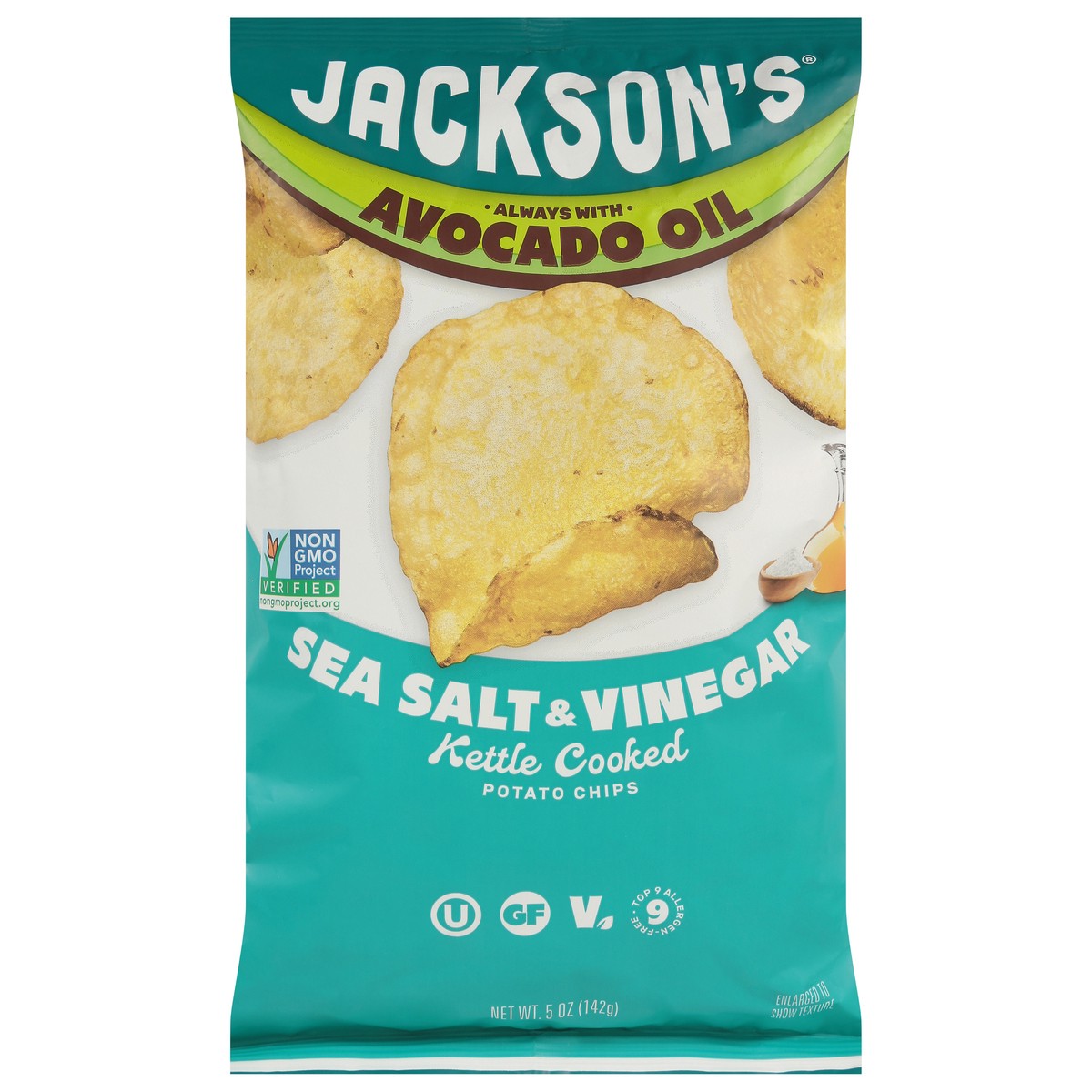 slide 1 of 14, Jackson's Kettle Cooked Sea Salt & Vinegar Potato Chips 5 oz, 5 oz