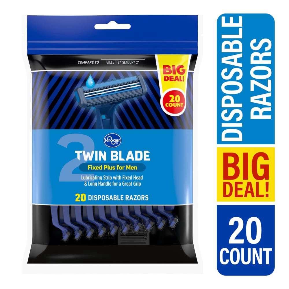 slide 2 of 2, Kroger Men's Twin Blade Fixed Razors, 20 ct