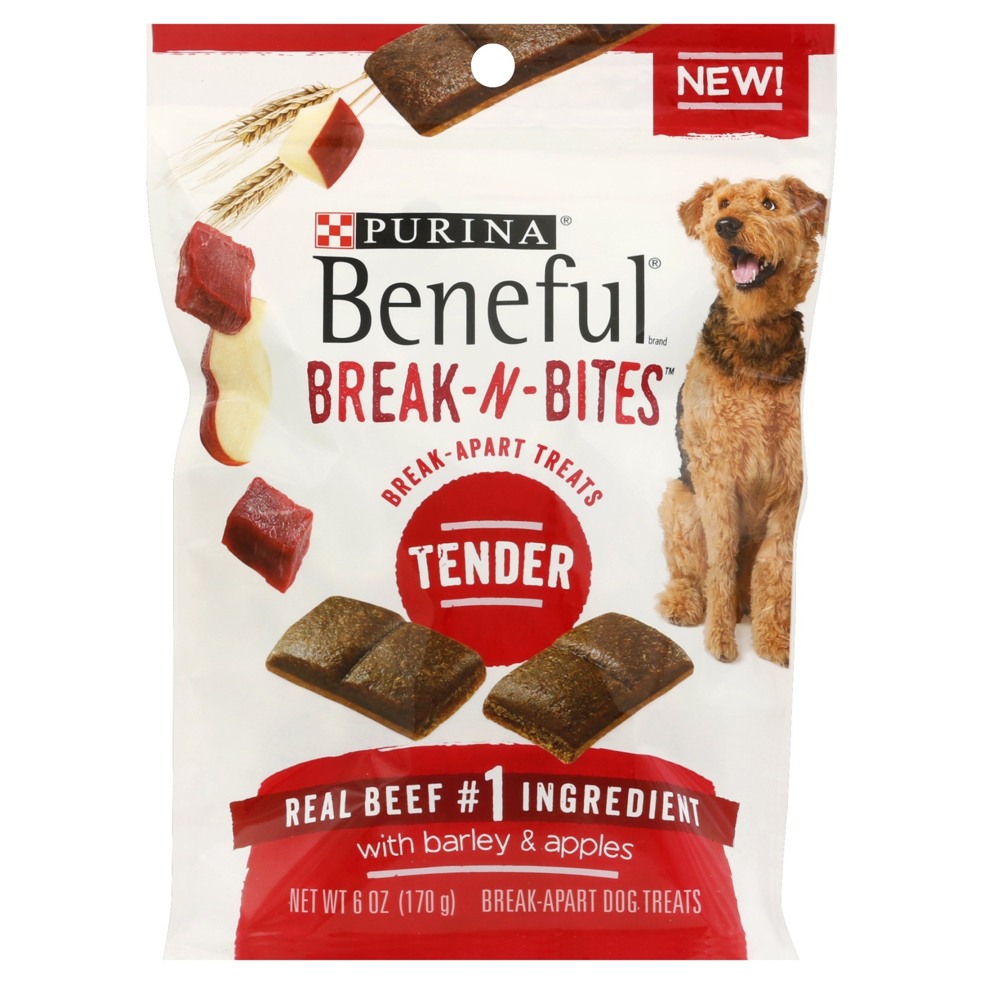 slide 1 of 1, Purina Beneful Break-N-Bites Tender Break-Apart Dog Treats Real Beef with Barley & Apples, 6 oz