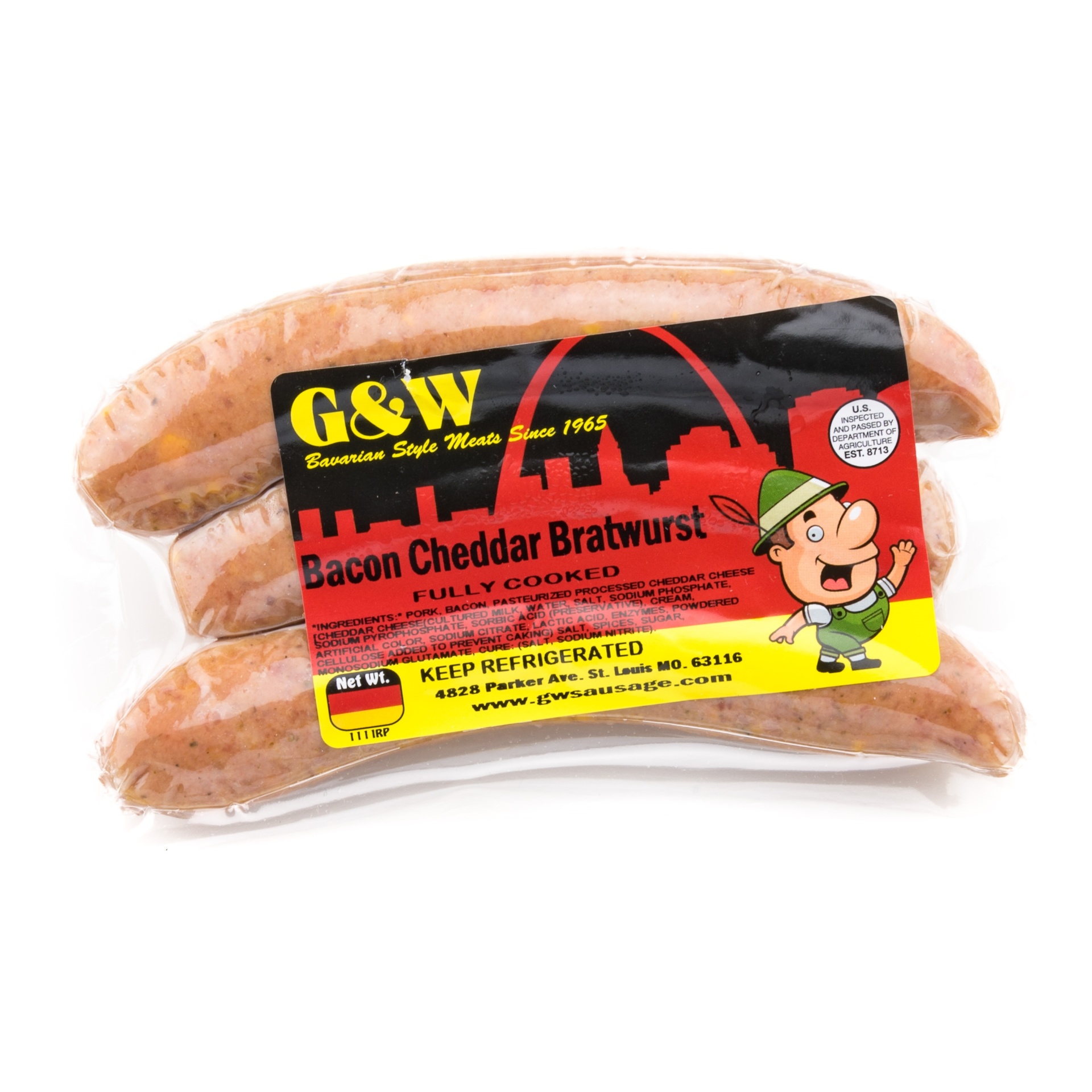 slide 1 of 1, G&W Smoked Bacon Cheddar Bratwurst Links, per lb