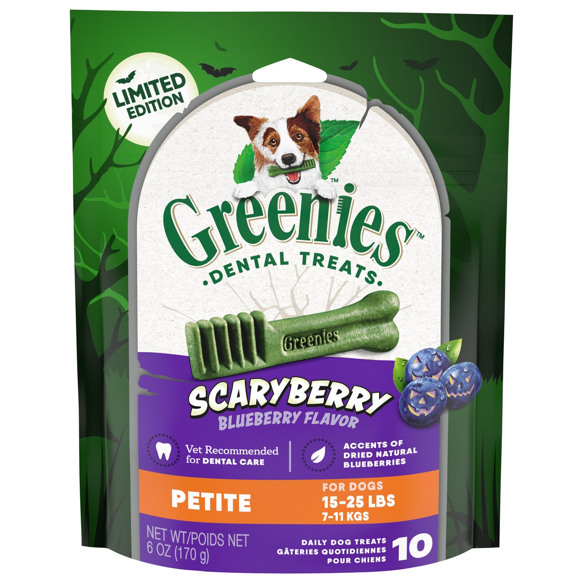 slide 1 of 9, Greenies Petite Scaryberry Blueberry Flavor Dental Treats 10 ea, 10 ct