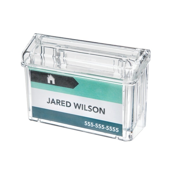 slide 1 of 3, Deflect-O Grab-A-Card Outdoor Business Card Holder, Clear, 4 1/4 in x 2 7/8 in x 1 1/2 in