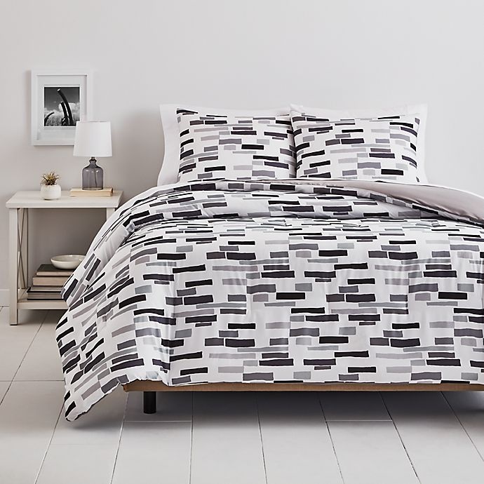 slide 1 of 2, Simply Essential Broken Stripe Full/Queen Comforter Set - Black/Grey, 3 ct