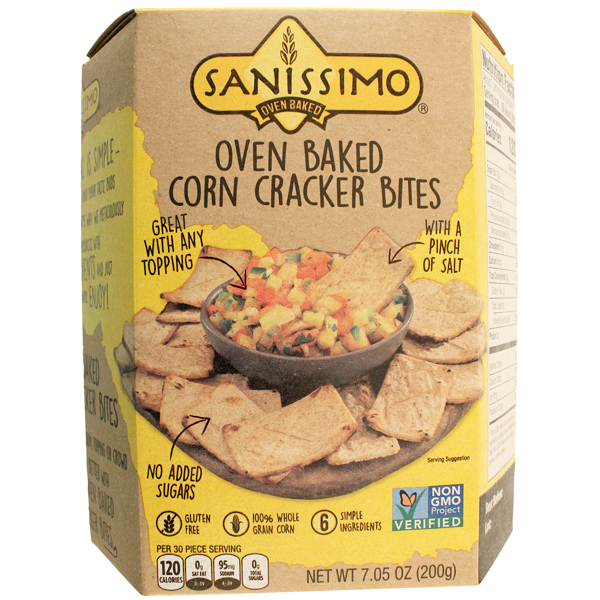 slide 1 of 6, Sanissimo Oven Baked Corn Cracker Bites, 7.05 oz