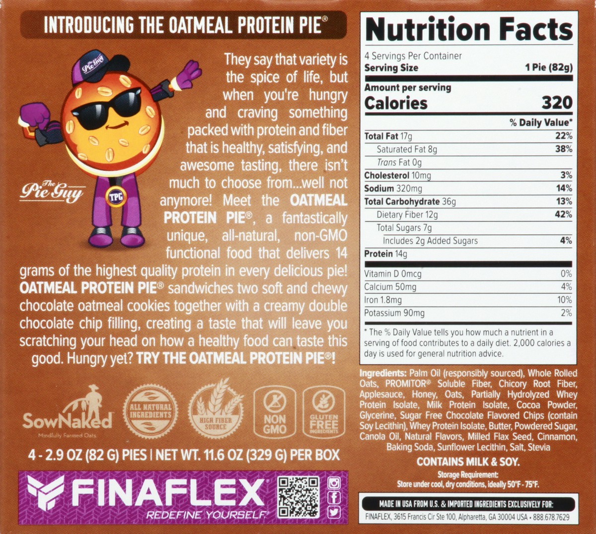 slide 10 of 13, FINAFLEX Oatmeal Protein Pie Double Chocolate Chip, 4 ct