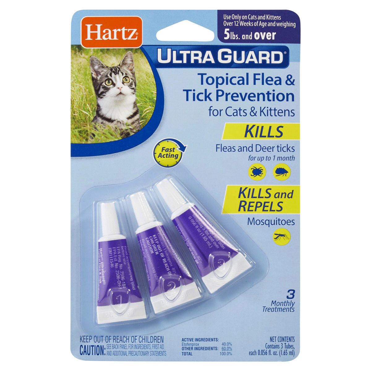 slide 1 of 1, Hartz Topical Flea and Tick prevention for Cats, 3 ct