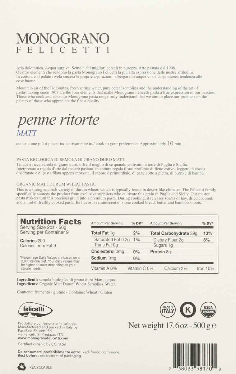 slide 6 of 10, MONOGRANO FELICETTI Matt Penne Ritorte 17.6 oz, 17.6 oz