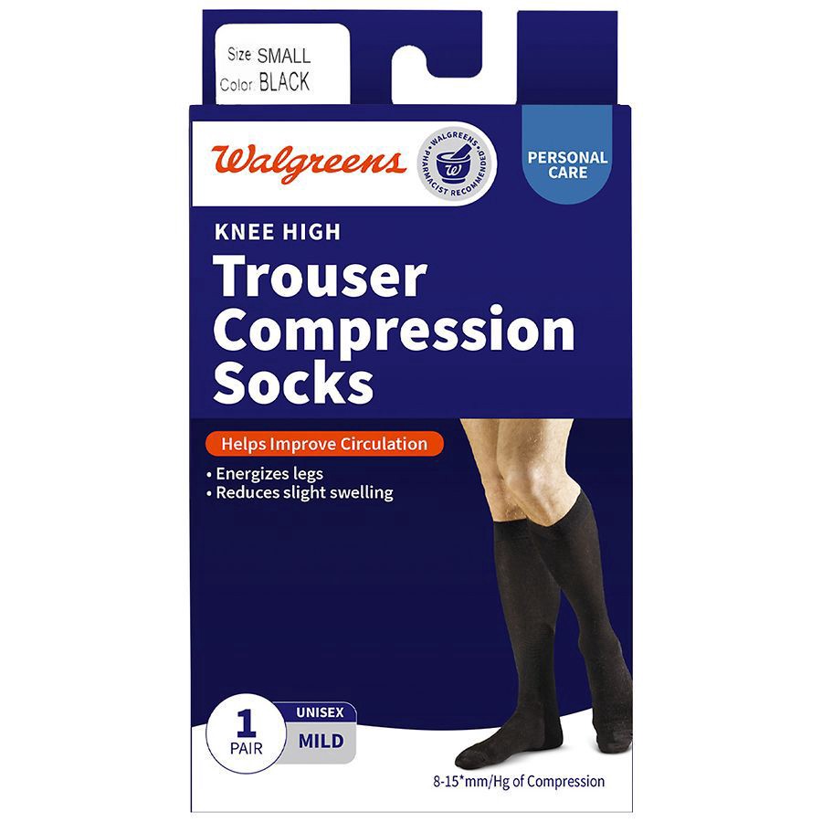 slide 1 of 5, Walgreens Trouser Compression Socks, Knee High Black, SM