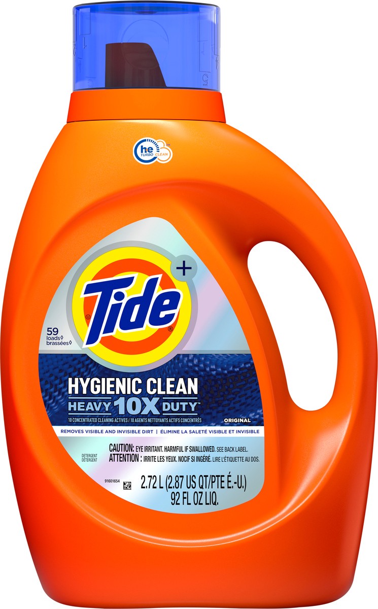 slide 3 of 6, Tide Hygienic Clean Heavy 10x Duty Liquid Laundry Detergent, Original Scent, 92 fl oz., 59 loads, HE Compatible, 92 fl oz