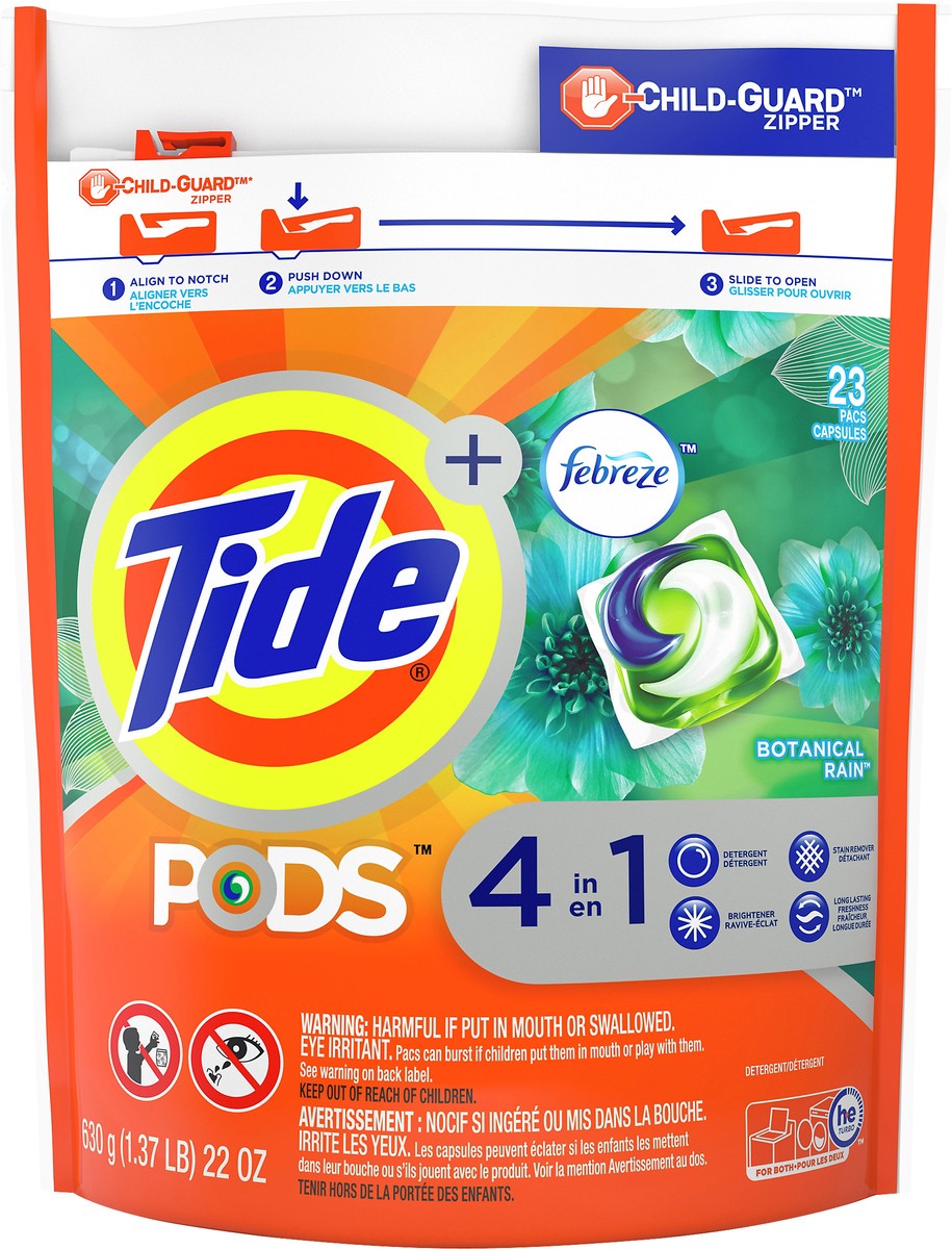 slide 3 of 4, Tide Pods Pacs Plus Febreze 4 in 1 Botanical Rain Detergent 23 ea, 23 ct