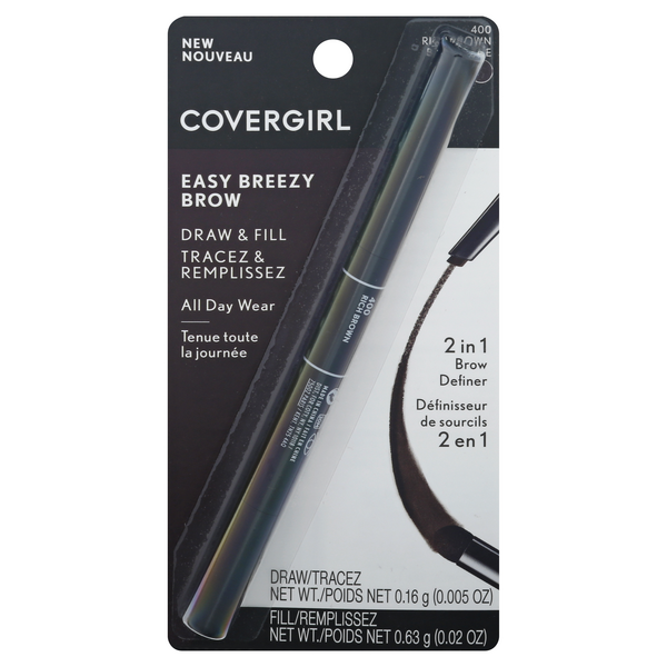 slide 1 of 1, Covergirl Easy Breezy Brow Draw & Fill, 2 In 1 Brow Definer, Rich Brown 400, 0.02 oz