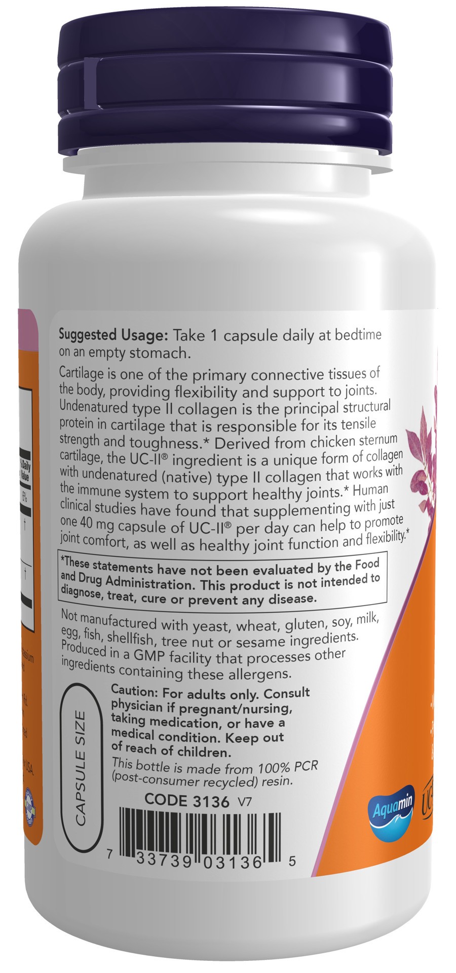 slide 2 of 4, NOW Supplements, UC-II Type II Collagen with Undenatured Type II Collagen, 120 Veg Capsules, 120 ct
