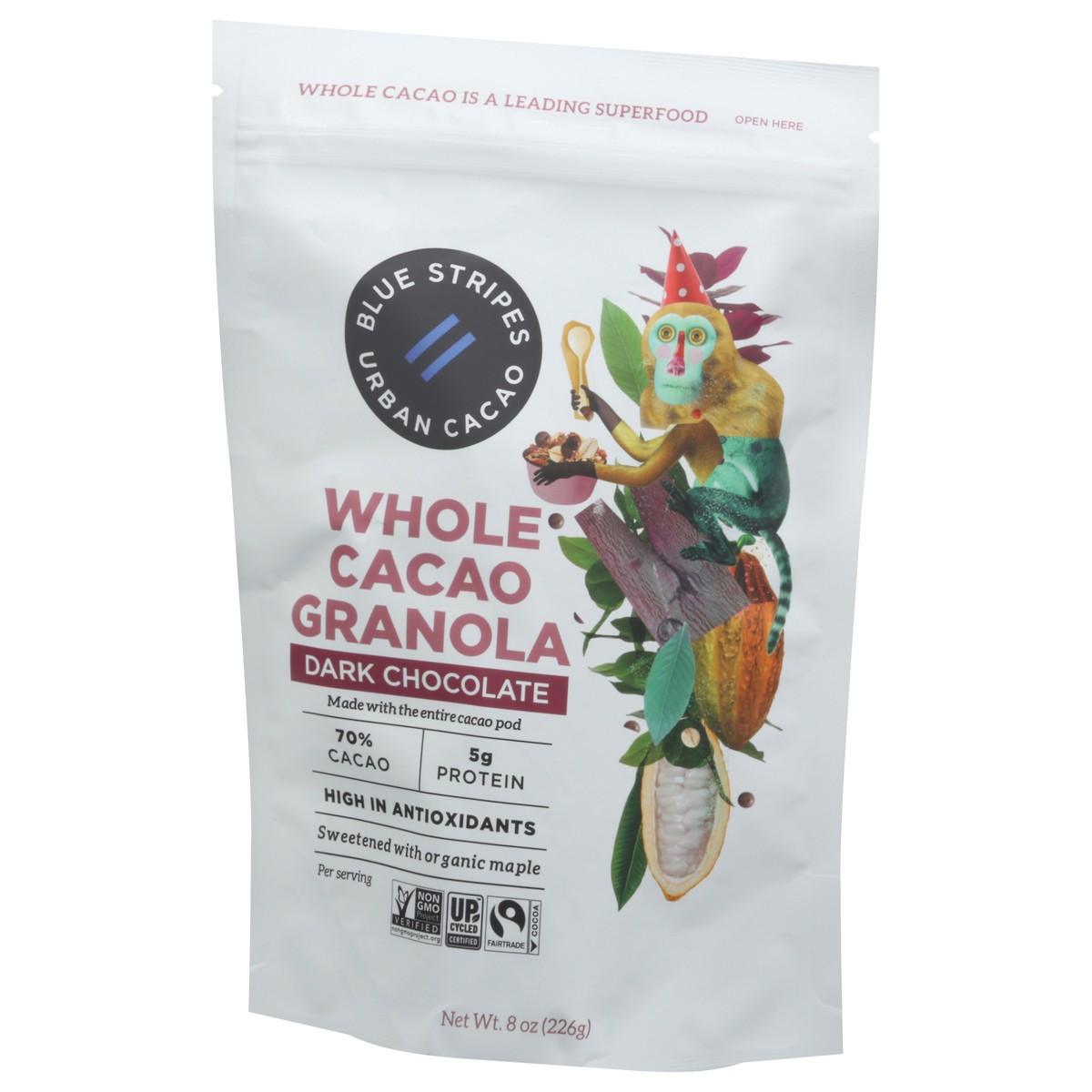 slide 11 of 12, Blue Stripes 70% Cacao Whole Cacao Dark Chocolate Granola 8 oz, 8 oz