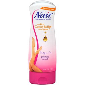 slide 1 of 1, Nair Hair Remover Lotion, Cocoa Butter & Vitamin E, 9 Oz, 7.9 oz