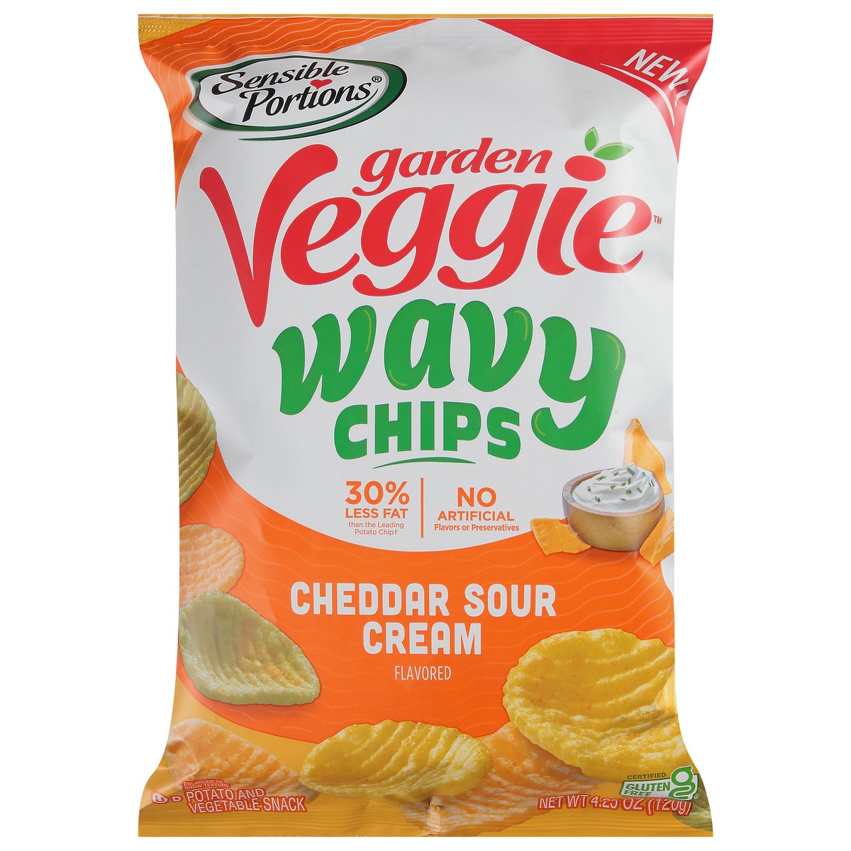 slide 1 of 8, Sensible Portions Garden Veggie Wavy Cheddar Sour Cream Flavored Chips 4.25 oz, 4.25 oz