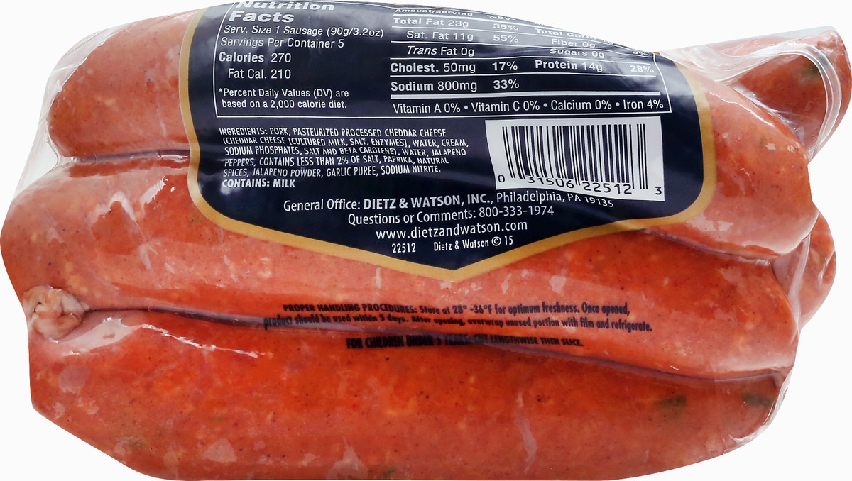 slide 5 of 9, Dietz & Watson Hot Jalapeno Cheddarwurst 16 oz, 1 ct