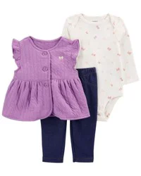 Carter's Baby 3-Piece Quilted Little Vest Set Purple 6M