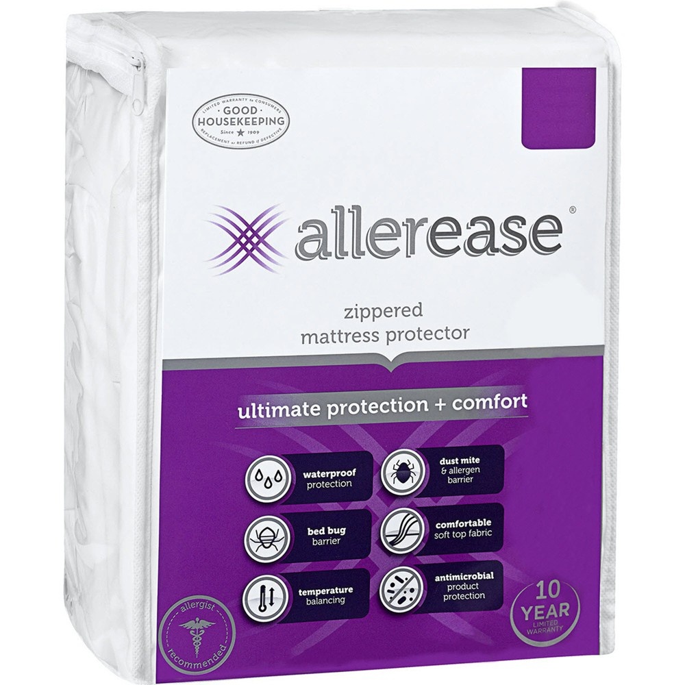 slide 4 of 4, AllerEase Ultimate Protection and Comfort Waterproof, Bed Bug, Antimicrobial Zippered Mattress Protector, Queen, 1 ct