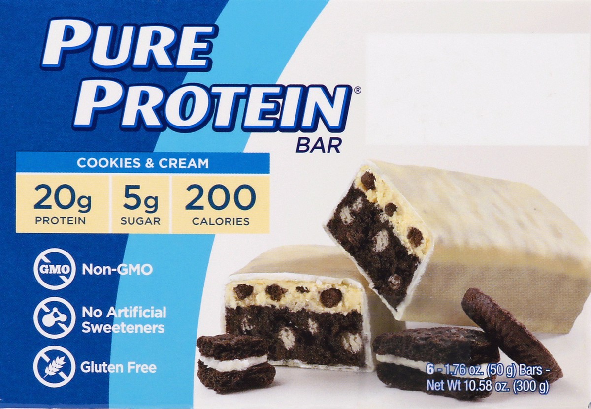 slide 5 of 10, Pure Protein Bars, Cookies n Cream, 20 g, 2.75 oz, 6 ct, 6 ct