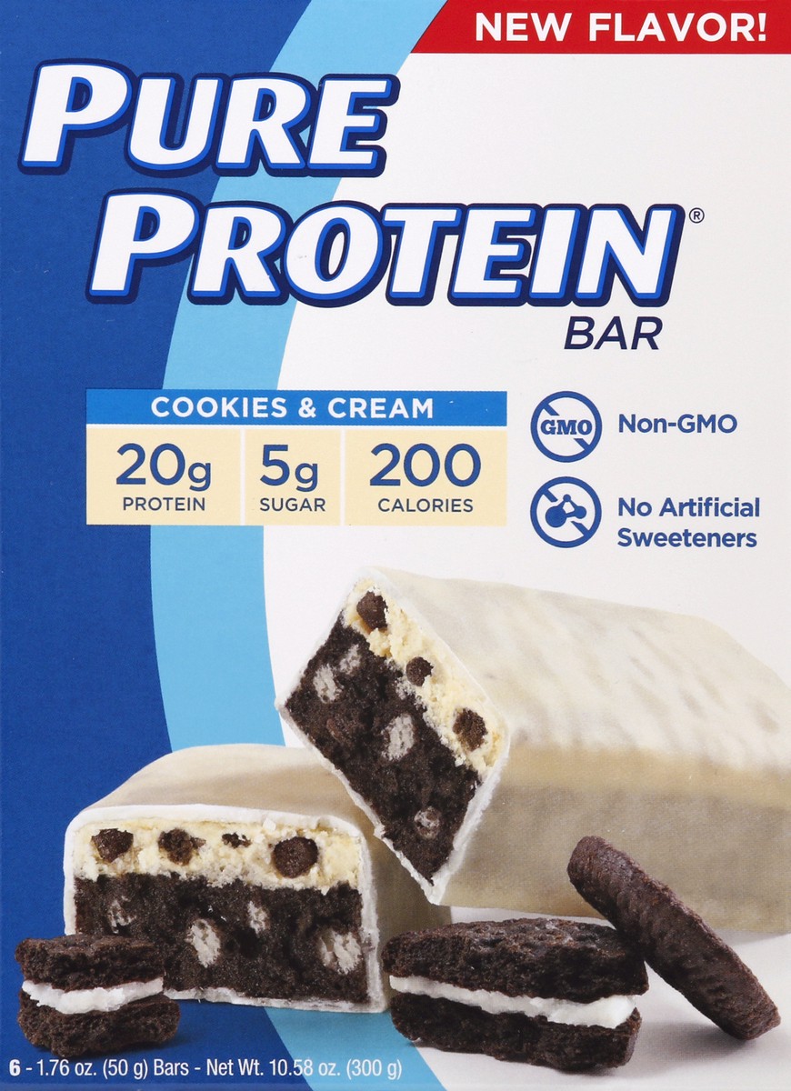 slide 7 of 10, Pure Protein Bars, Cookies n Cream, 20 g, 2.75 oz, 6 ct, 6 ct