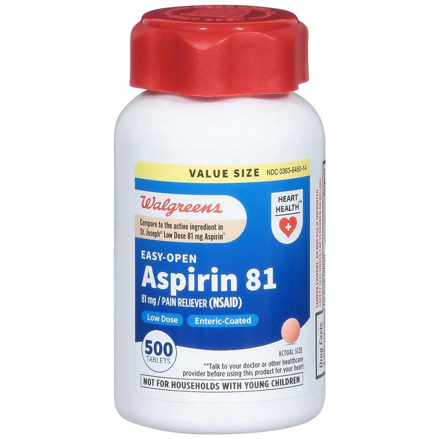 slide 1 of 4, Walgreens Low Dose Aspirin Pain Reliever Enteric Coated Tablets, 500 ct