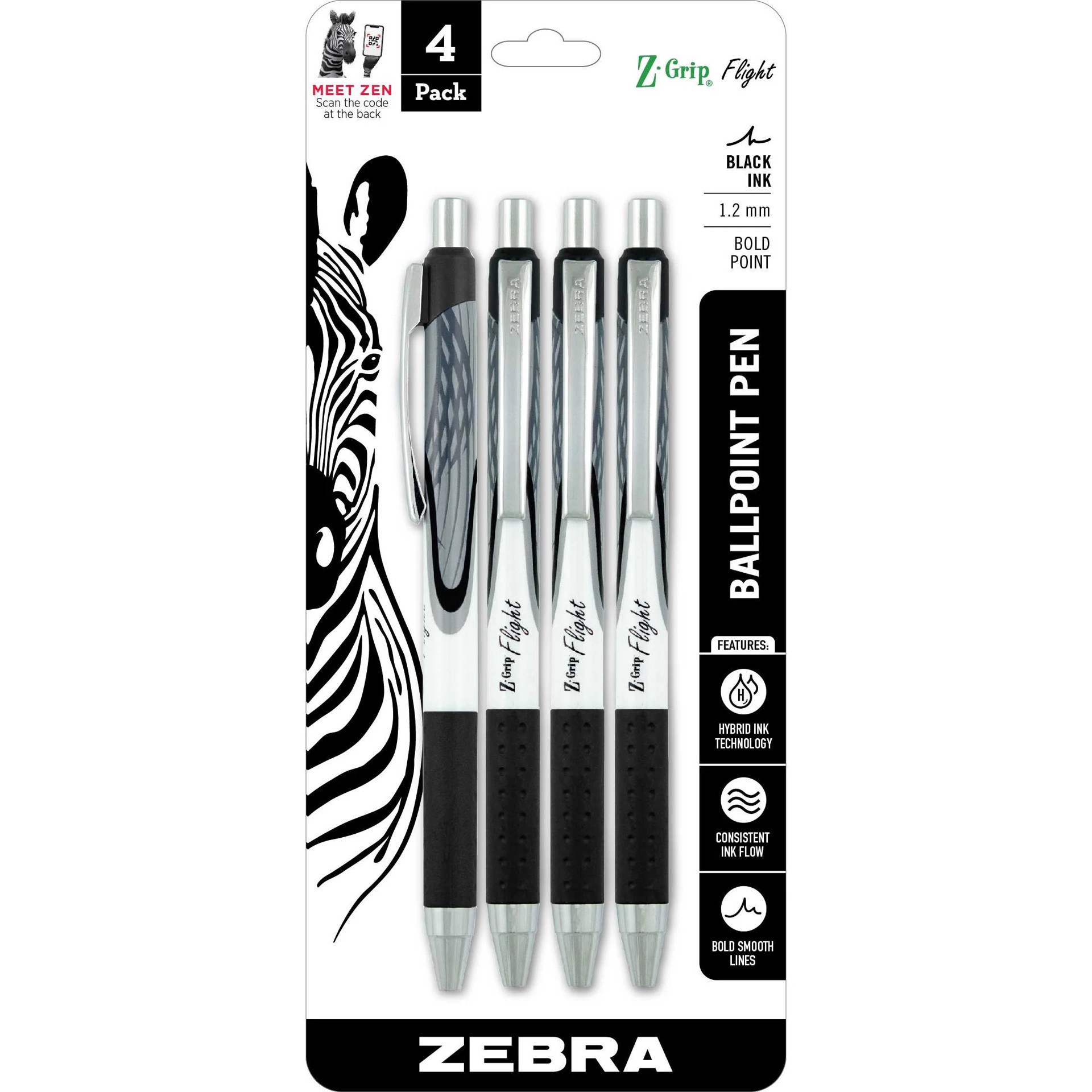 slide 1 of 1, Zebra Zgrip Flight Bold Point Pen, 4 ct