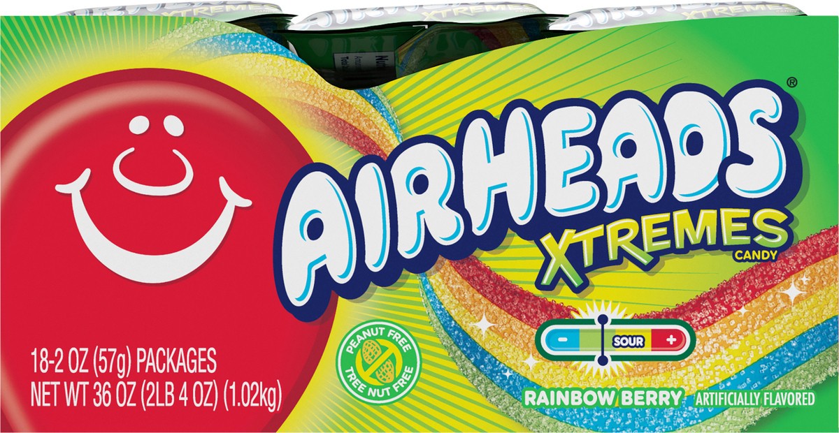 slide 8 of 8, Airheads Xtremes Sweetly Sour Rainbow Berry Belts Candy, 2 ounce Packs (Pack of 18), 2 oz