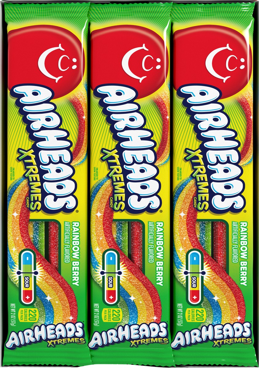 slide 6 of 8, Airheads Xtremes Sweetly Sour Rainbow Berry Belts Candy, 2 ounce Packs (Pack of 18), 2 oz