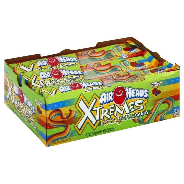 slide 1 of 1, Airheads Xtremes Rainbow Berry Belts, 18 ct